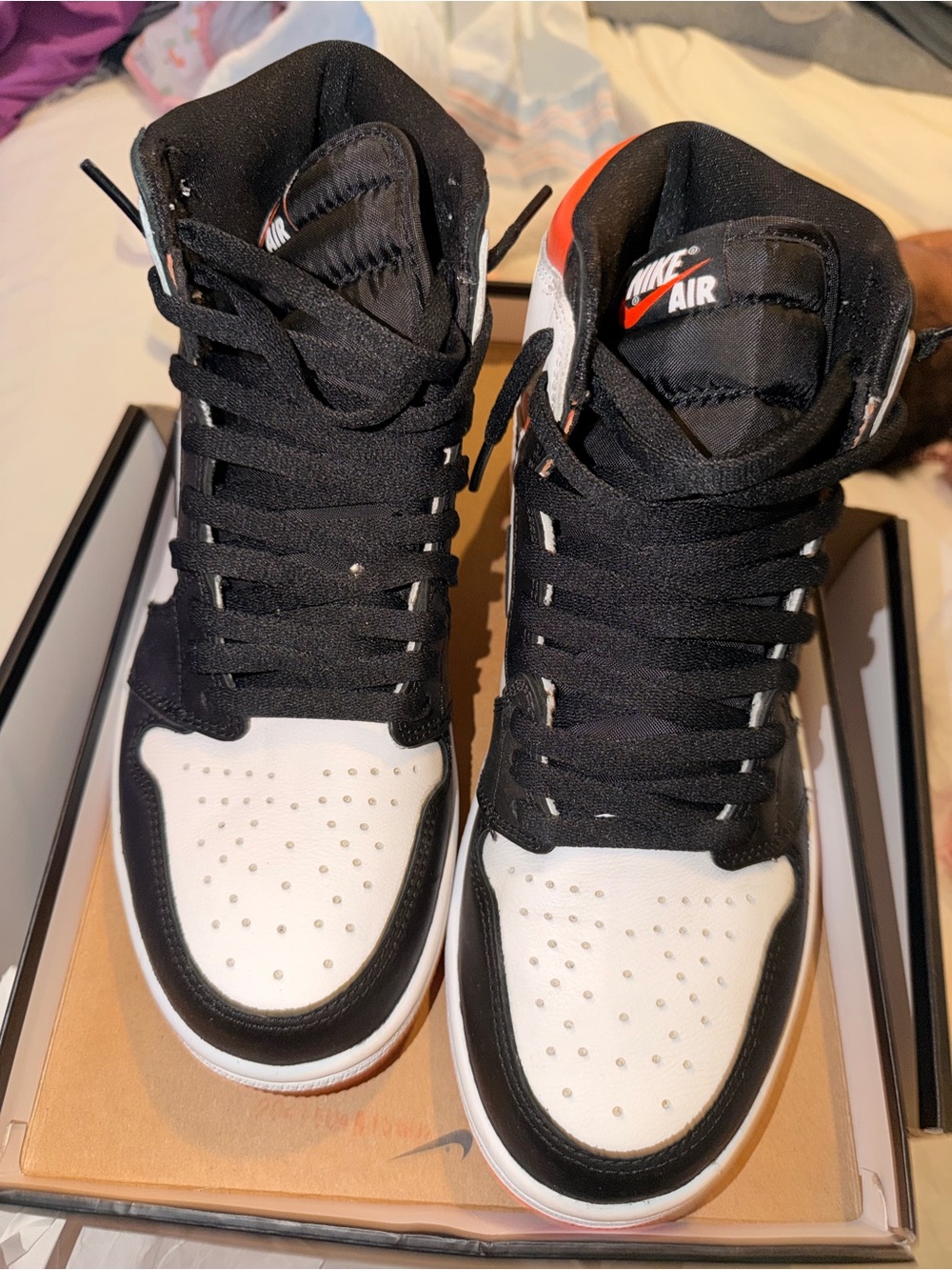 Jordan Men's High-Top Sneakers — Black/White with Orange Accent - Picture 2 of 7